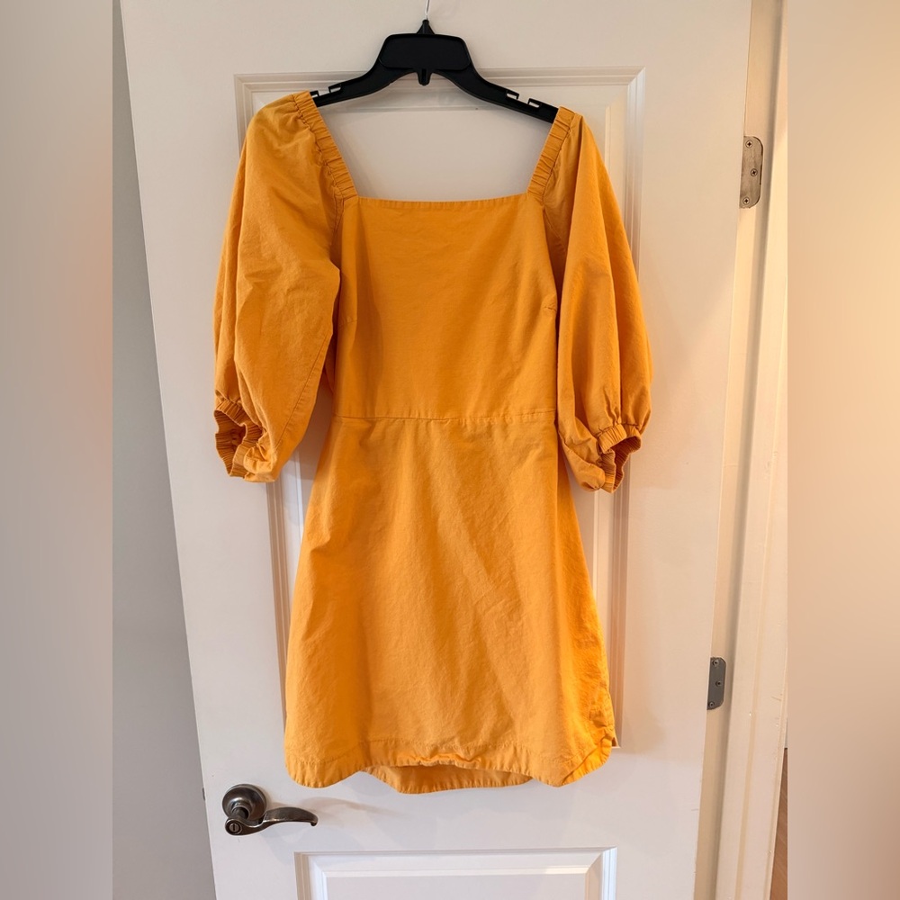 Farm Rio Brazil Mango Yellow Puff Sleeve Cotton Dress